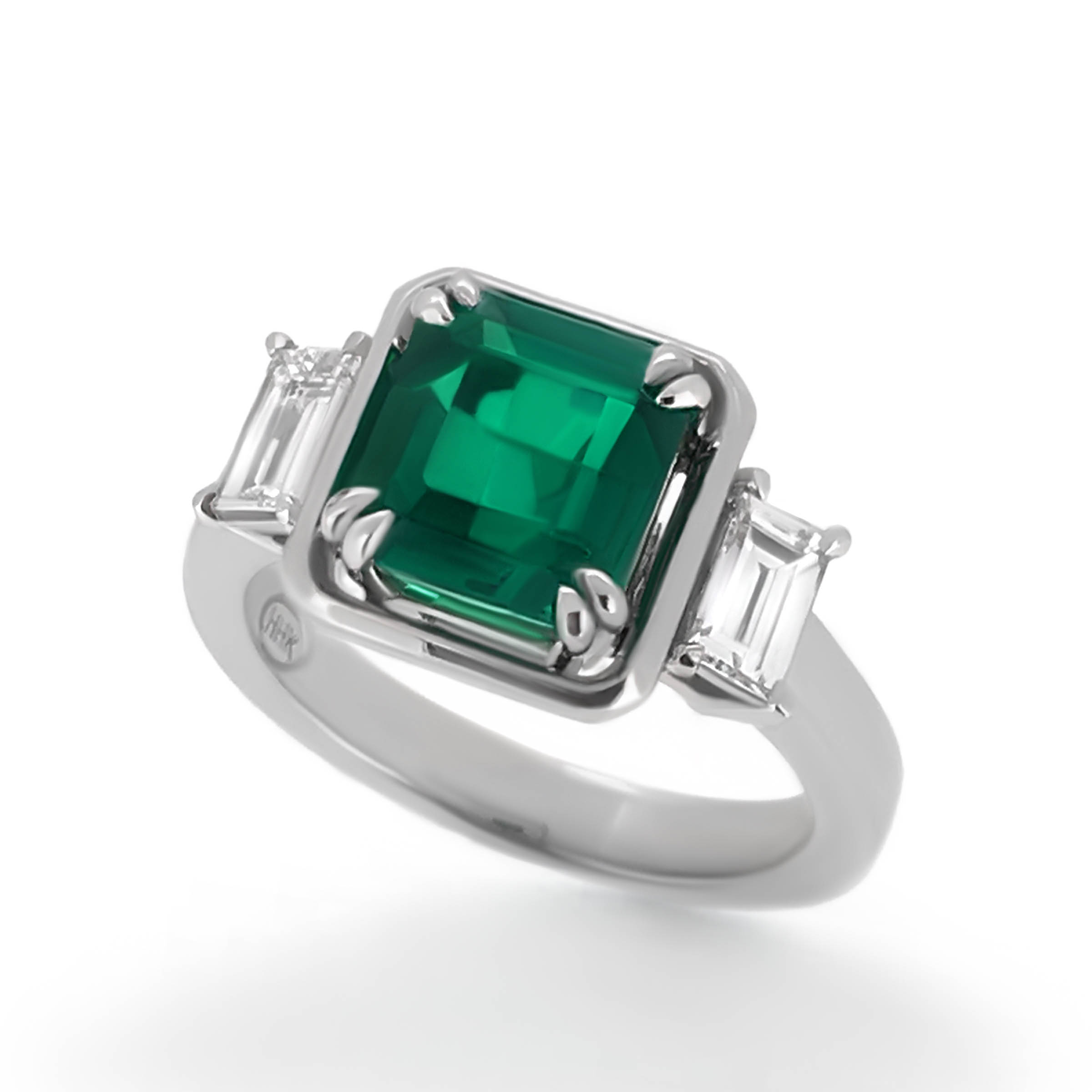 Emerald and Diamond Engagement Ring - Haywards of Hong Kong