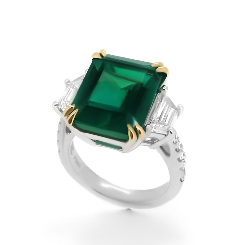 Emerald and Diamond Engagement Ring - Haywards of Hong Kong