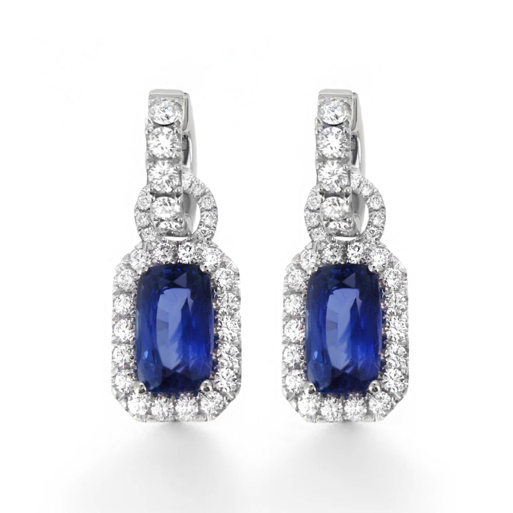 Sapphire and Diamond Halo Earrings - Haywards of Hong Kong