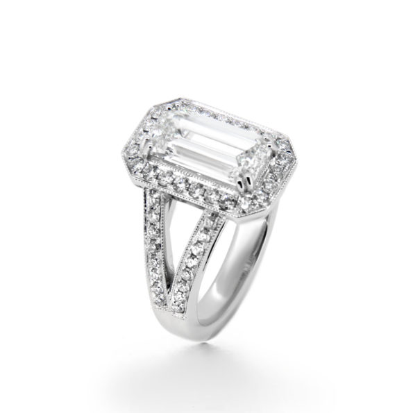 Vintage Style Emerald Cut Diamond Engagement Ring