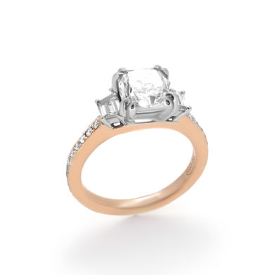 Two Tone Cushion Cut Engagement Ring