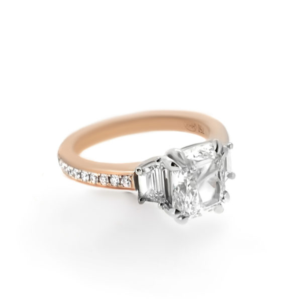 Two Tone Cushion Cut Engagement Ring