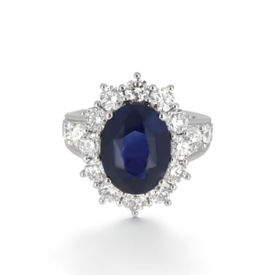 Sapphire and Diamond Halo Engagement Ring