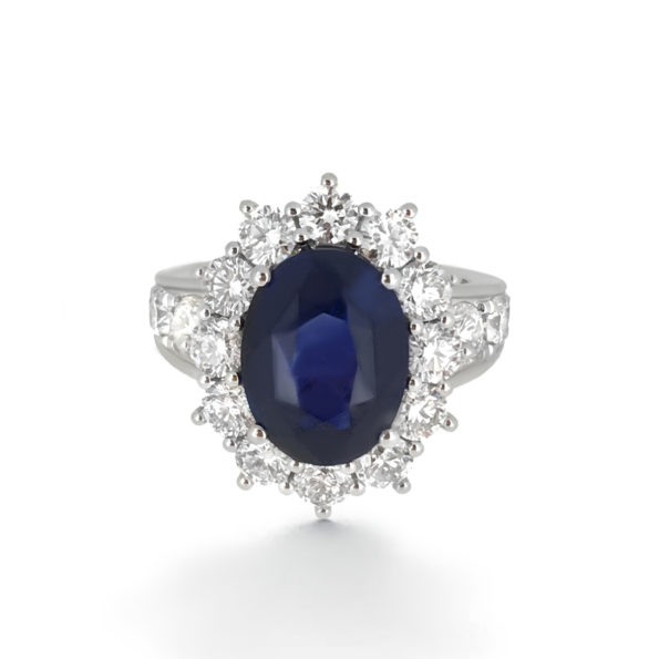 Sapphire and Diamond Halo Engagement Ring