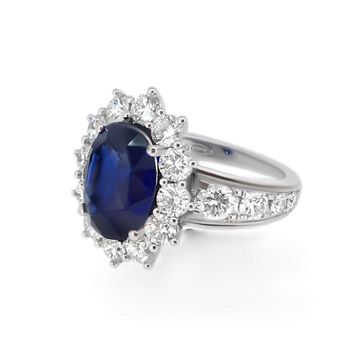 Oval Sapphire and Diamond Halo Engagement Ring - Haywards of Hong Kong